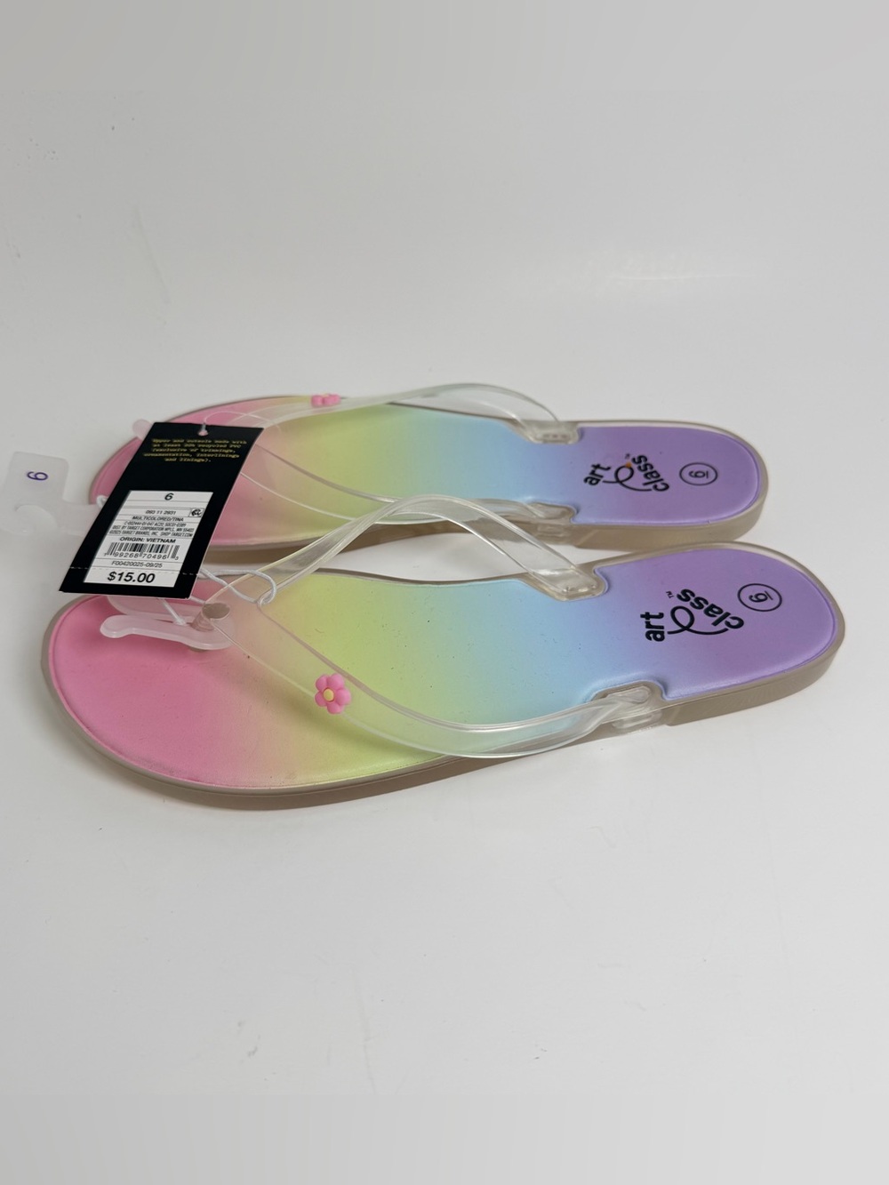 art class Pastel Rainbow Ombre Clear-Strap Flower Slide Sandals